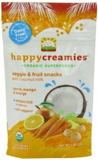 Happy Creamies Organic Veggie and Fruit Snacks with Coconut Milk, (Carrot, Mango and Orange), 1 Ounce (Pack of 8)