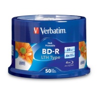 Verbatim 97672 25 GB 6x Blu-ray Single-Layer Hub Inkjet Printable Recordable Disc BD-R LTH Low to High, 50 Disc Spindle