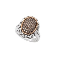 925 Silver & Chocolate Diamond Oval Ring with 18k Gold Accents (0.47ctw)- Sizes 6-8