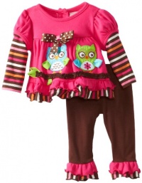 Rare Editions Baby Girls Newborn Owl Applique Legging Set, Fuchsia/Brown, 6-9 Months