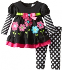 Rare Editions Baby Girls Newborn Flower Applique Legging Set, Black, 0-3 Months