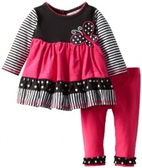 Rare Editions Baby Girls Newborn Knit To Corduroy Legging Set, Black/Fuchsia, 3-6 Months