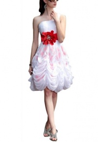 WitBuy One Shoulder Short Chiffon Evening Dress With Handmade Flowers