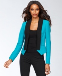 INC combines contrasting hues with a tuxedo-inspired silhouette for a statement-making blazer.