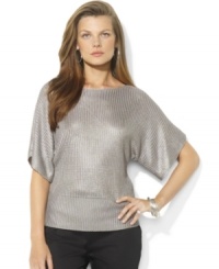 Lauren Ralph Lauren's sleek boatneck sweater crafted in a metallic knit exudes chic, cozy style with relaxed dolman sleeves.