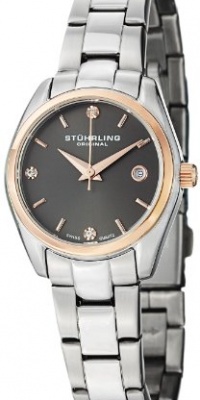 Stuhrling Original Women's 414L.04 Classic Ascot Prime Stainless Steel Bracelet Watch with Rose-Tone Bezel and Swarovski Crystals