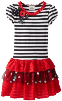 Rare Editions Girls 7-16 Stripe Dropwaist Dress, Black/White/Red, 12