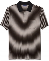 Clean-cut classic. Dressed up or down, this striped polo shirt from John Ashford will keep you stylish and comfortable in any season.