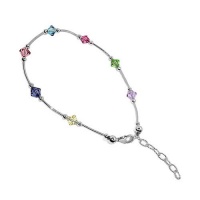 bda004 Sterling Silver Multi Crystal Anklet 9 to 10 inch Ankle Bracelet Made with Swarovski Elements