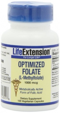 Life Extension Optimized Folate L-Methylfola 1000 Mcg Vegetarian Capsules, 100 Count