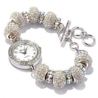 Geneva Platinum Women's Crystal Ball Quartz Stainless Steel Toggle Watch-Silvertone