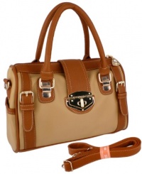 MG Collection BRADLEY Dual Tone Brown Doctor Style Double Handle Purse w/Shoulder Strap