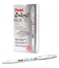 Pentel Arts Sunburst Gel Pen, Medium Line, Permanent, White Ink, Box of 12 (K908-W)