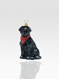 Joy to the World Collectibles European Blown Glass Pet Ornament, Labrador Retriever Black with Bandana