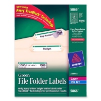 Avery® Green File Folder Labels for Laser and Inkjet Printers with  TrueBlock(TM) Technology, 2/3 inches x 3-7/16 inches, Box of 1500 (5866)