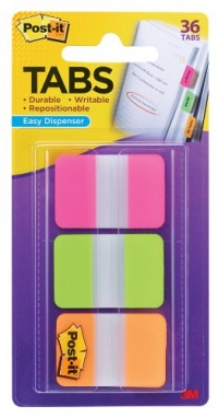 Post-it Tabs with On-the-Go Dispenser, 1-Inch Solid, Pink, Green, and Orange, 22-Tabs/Color, 66-Tabs/Dispenser