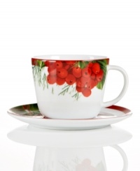 Charter Club's Red Berry cup and saucer make every day of the season feel like a celebration in easy-care porcelain bursting with the vibrant botanicals of Christmas.