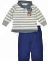 Calvin Klein Baby-Boys Infant Polo Stripes Top With Navy Pant, Gray, 24 Months