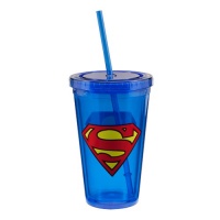 Vandor Superman 18-Ounce Acrylic Travel Cup with Lid and Straw, Blue