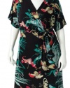 Jennifer Lopez Womens Designer Floral Dress Plus Size 2X Black Watercolor Faux-Wrap