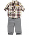 GUESS Kids Baby Boy Long-Sleeve Plaid Shirt and Pants Set (12-24m), PLAID (18M)