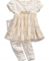 GUESS Kids Girls Baby Girl Tunic with Lace and Leggings Set (12-24m), CREAM (12M)