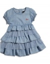 GUESS Kids Girls Baby Girl Tiered Denim Dress and Panties Set (12-24m), CHAMBRAY (18M)