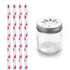 Dress My Cupcake DMC31362 Vintage Glass Drinking Mason Jar Sippers with Flower Lid and Paper Straws Party Kit, Valentines Red Heart, Set of 12