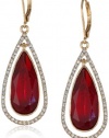 Anne Klein Merry and Bright Gold-Tone, Ruby Red and Pave Leverback Teardrop Earrings