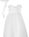 Jayne Copeland Baby-Girls Infant Christening Basket Weave Ribbon Dress, White, 12 Months