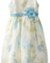 Jayne Copeland Girls 7-16 Floral Watercolor Print Dress With Flower Detail, Light Blue, 7