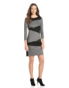 DKNYC Women's Three-Quarter Sleeve Dress with Faux Leather and Contrast Back, Heather Grey, 14