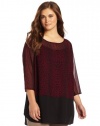 DKNYC Women's Plus-Size Three-Quarter Tunic with Contrast Sleeve Inserts and CDC Hem, Cerise, 1X