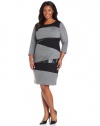 DKNYC Women's Plus-Size Three-Quarter Sleeve Dress with Faux Leather and Contrast Back, Heather Grey, 18W