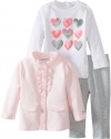 Calvin Klein Baby-Girls Infant Jacket With White Bodysuit And Gray Pant, Pink, 24 Months