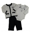 Calvin Klein Baby-Girls Newborn Cardigan With Bodysuit And Pants, White/Black, 3/6 Months