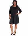 DKNYC Women's Plus-Size Elastic Waist & Faux Leather Long Sleeve Dress