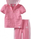 adidas Baby-Girls Infant ITG Clubhouse Short Sleeve Jacket and Pant Set, Pink, 12 Months