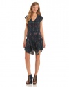 10 Crosby Derek Lam Women's Printed V-Neck Flounce Dress, Midnight, 2