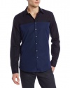 Calvin Klein Sportswear Men's Faille Dobby Color Block Shirt,Cadet Blue,X-Large