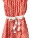 Blush by Us Angels Girls 7-16 Pop Dot Chiffon Dress With Ribbon, Coral, 16