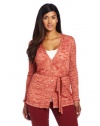 Jones New York Women's Plus Size Long Sleeve V-Neck Belted Cardigan Sweater, Sunset Orange, 1X