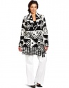 Jones New York Women's Plus-Size Long Sleeve Shawl Collar Belted Cardigan Sweater, Black/Ivory, 1X