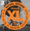 D'Addario EXL110-3D Nickel Wound Electric Guitar Strings, Regular Light, 10-46, 3 Sets