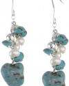 Sterling Silver Turquoise and Freshwater Cultured Pearl Linear Multi Drop French Wire Earrings