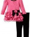 Bonnie Baby Baby-Girls Infant Fuzzy Tier Spangle Legging Set, Pink, 12 Months