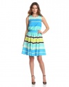 Vince Camuto Women's Sleeveless Variegated Stripe Dress, Malibu Blue, 10