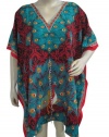 Boho Beach Kaftan Dress Red Blue Peacock Caftan Top Plus Size