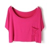 Zehui Lady Modal Loose Candy Color Batwing Sleeve T-Shirt Crop Top Blouse Rose