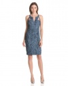 BCBGMAXAZRIA Women's Macie Sheath Dress with V-Neck, Dark Parisian Blue, 12